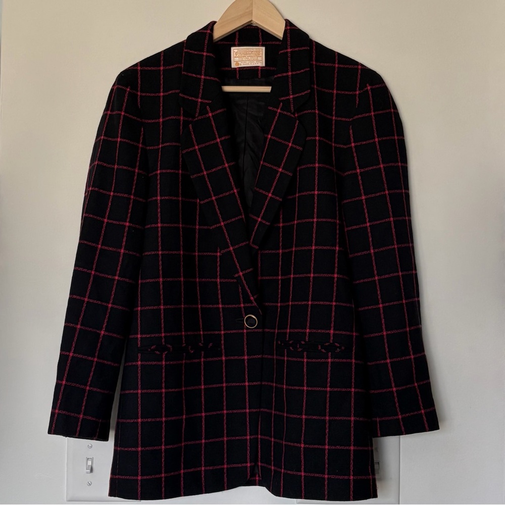 Vintage Pendleton Black Blazer with Pink Windowpane